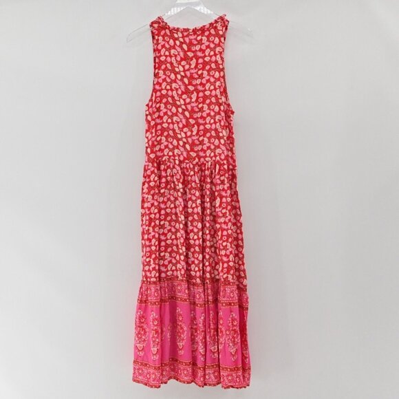 PRETTY LITTLE SISTER Dress Womens Size M Red Floral Cotton Ruffle Maxi Tank Boho - Picture 5 of 12